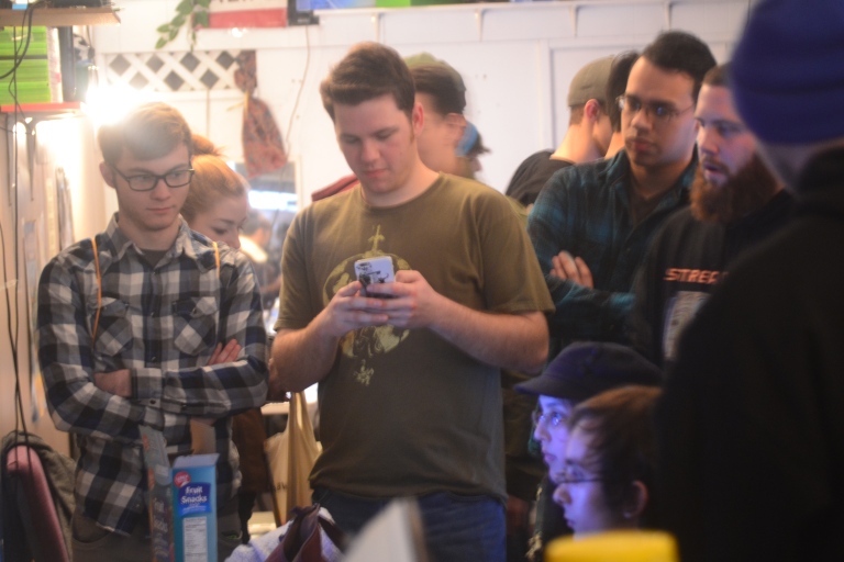 Players and spectators watch a tournament set of Smash Bros. Wii U, March 1st, 2015, Vineland, NJ. 